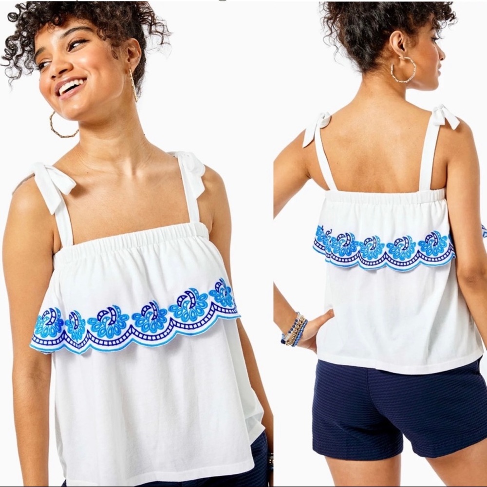 New with tags! Women's Lilly Pulitzer Benita Scalloped Ruffle Tank Top Blouse